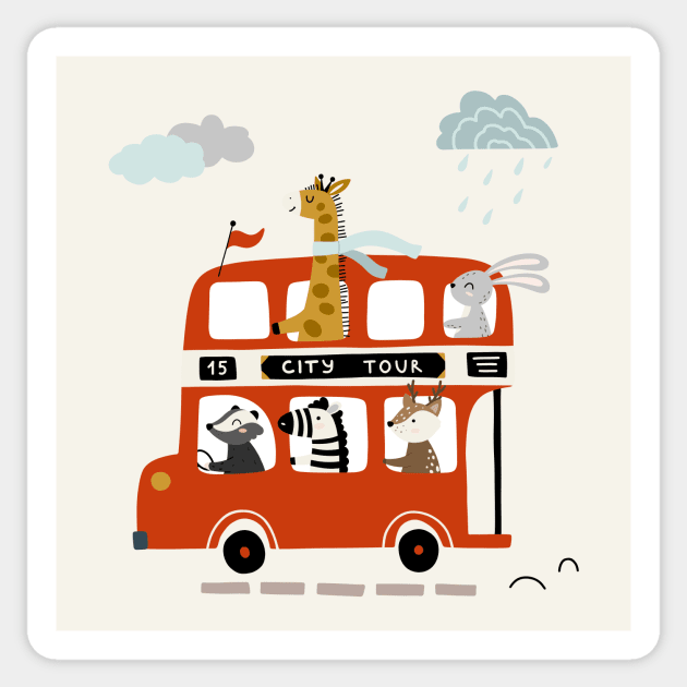 Animal Double Decker Bus Sticker by JunkyDotCom